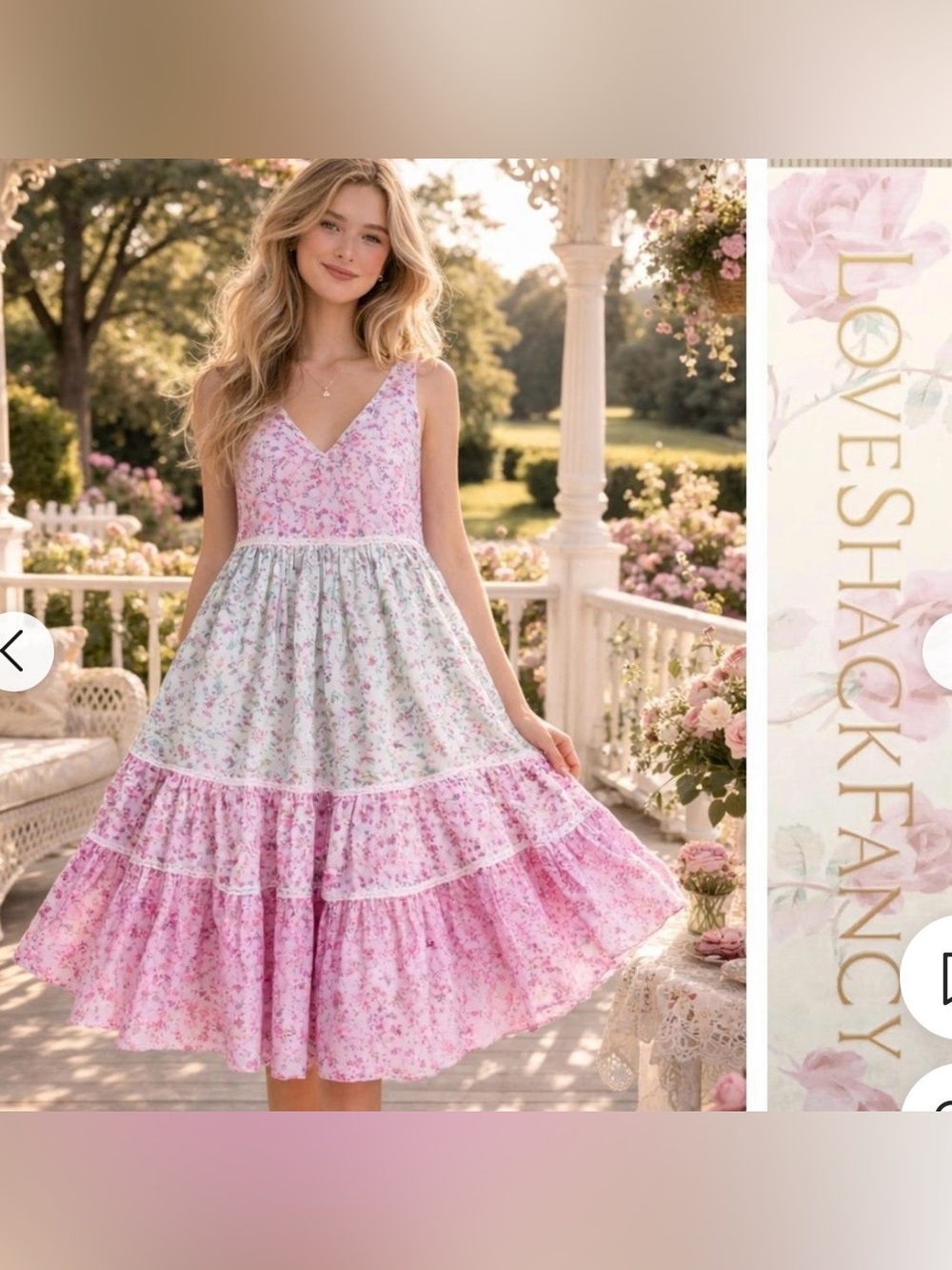 LoveShackFancy x Target Pink Floral Tiered V-Neck Pockets Cottagecore Dress Sz M